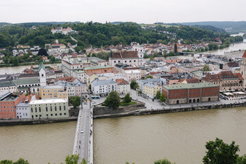 The beautiful ancient city is surrounded by two rivers. View of the city from the mountain