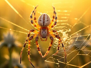 Wall Mural - AI generated illustration of a spider in its intricate web