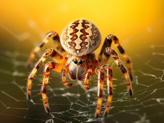 Poster - AI generated illustration of a spider in its intricate web