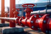 Valve In An Industrial Pipeline Or Large Diameter Gas Pipeline, Outdoor Lines In A Manufacturing Plant. Ai Generative