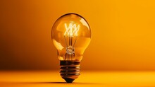 AI Generated Illustration Of A Bright Yellow Light Bulb On A Solid Yellow Background