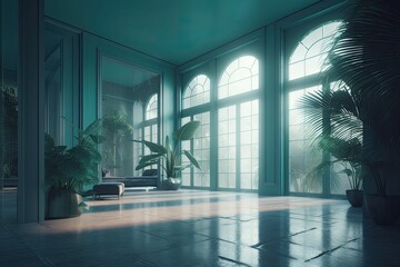 Canvas Print - A bright and airy room, illuminated by natural light from the high windows, ai-generated