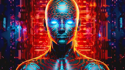 Wall Mural - ai evolution: the tribal dance of robotics - shaping the future's face of technology. ai generated.