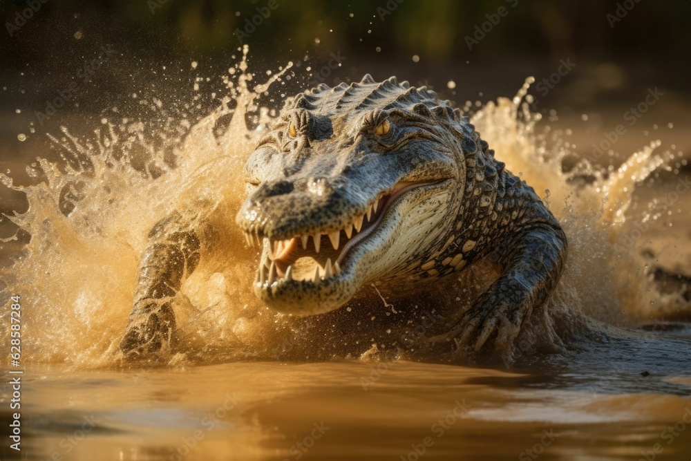 AI-generated illustration of a crocodile jumping out of the water