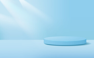 Minimal scene 3D realistic background. blue podium with light effect