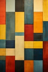 Poster - Vibrant painting features an array of colorful squares and rectangles. AI-generated.