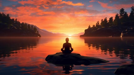 Wall Mural - AI generated illustration of a silhouetted figure in a peaceful meditative pose