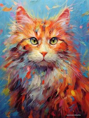 Sticker - AI generated illustration of an oil painting depicting a bright orange cat