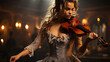 Enchanting Melody: Beautiful Woman Playing Violin on a Gorgeous Background. Generative AI