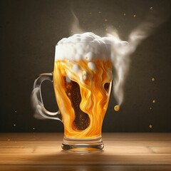 Sticker - AI generated illustration of a glass of cold beer