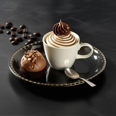 Wall Mural - Cup of delicious cream with chocolate candy. AI-generated.