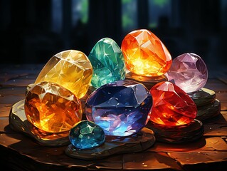 ai generated illustration of an array of multicolored gemstones