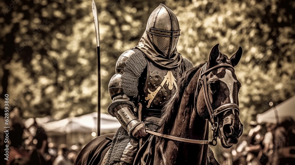 AI generated illustration of a medieval knight on the horse Stock ...