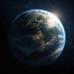 Wall Mural - ai generated illustration of the earth from space with a vibrant light illuminating the surface