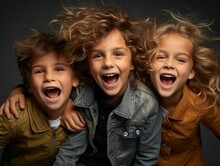 Young Children With Smiling Faces Laughing And Enjoying Each Other's Company. Ai Generated