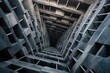 a dark tunnel filled with concrete blocks