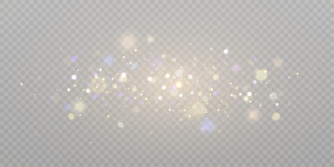 gold dust light bokeh. christmas glowing bokeh and glitter overlay texture for your design on a tran