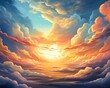 a painting of clouds and sun in the sky
