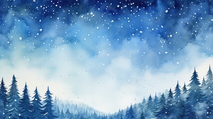 Canvas Print - Watercolor drawing of winter sky landscape with falling snow, flecks and dots. Hand-drawn water color graphic painting on paper.