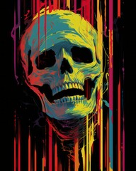 Wall Mural - a skull with colorful paint dripping down its face