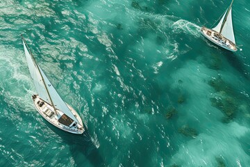 Wall Mural - Aerial view of many sailboats sailing in the water