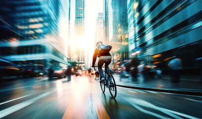 People cycling in City. Commuting, healthy life style, eco friendly transport. Multiple exposure, motion blur image