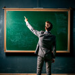 The teacher writes with chalk on the blackboard, generated by AI