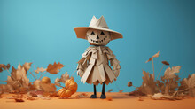 Scarecrow In The Garden Made In Paper Art For Halloween Concept