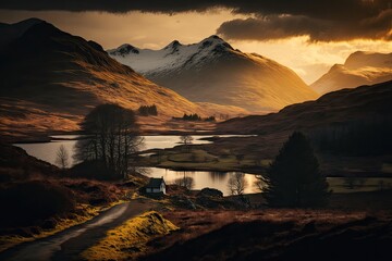 Wall Mural - Beautiful landscape shot with the lake and mountains in the background