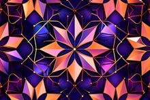 Abstract Geometric Pattern With Purple And Orange Stars On A Black Background
