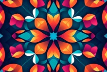 Abstract Pattern With Colorful Flowers On A Dark Background