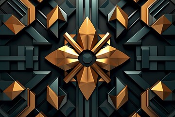 Wall Mural - an abstract design with gold and black geometric shapes