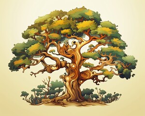 an illustration of an old tree on a beige background