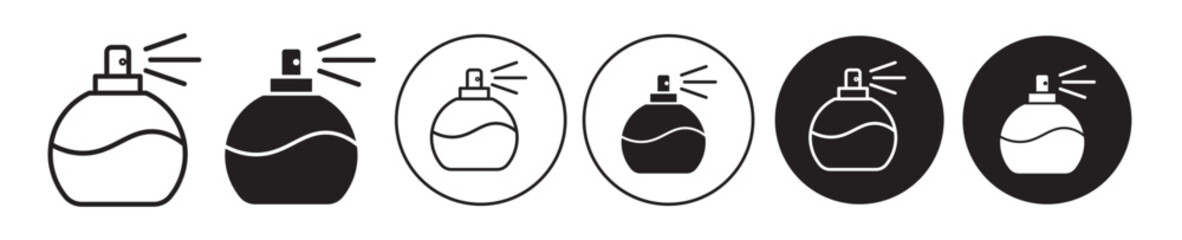 Wall Mural - Fresh perfume bottle icon set. fragrance bottle vector symbol. scent web sign in filled and outlined style.