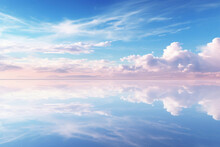 Surreal Landscape Of A Mirrored Salt Flat, Where Sky And Earth Converge.