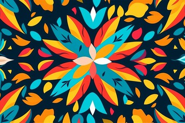 Wall Mural - colorful floral pattern on a black background