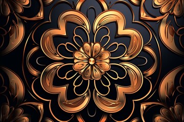 Wall Mural - golden floral pattern on a black background