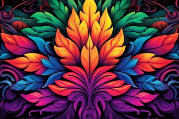 Wall Mural - illustration of colorful leaves on a black background