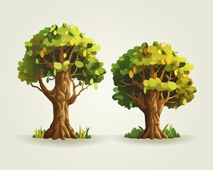 two cartoon trees on a white background