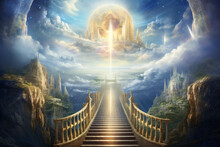 Culture And Religion Concept. Surreal Illustration Of Path To Heaven. Majestic Interpretation On Heaven And God. Generative AI
