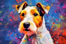 Bright Abstract Art - Portrait Of A Fox Terrier Dog Painted With Splashes And Splatters Of Paint