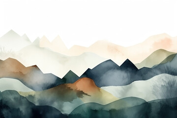 Wall Mural - Watercolor neutral minimalist mountains landscape illustration