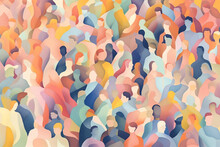 Abstract Group Of Crowded Colorful People Illustration. Mob Of People. Pulse Of The Crowd. Confusion Of People. Multiple Colored. Generative AI