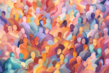 Abstract Group Of Crowded Colorful People Illustration. Mob Of People. Pulse Of The Crowd. Confusion Of People. Multiple Colored. Generative AI