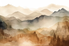 Watercolor Neutral Minimalist Mountains Landscape Illustration