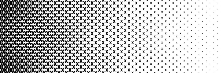 horizontal black halftone of capital letter x design for pattern and background.