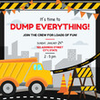 Construction Dump Truck Themed Party Invitation Card Vector Illustration