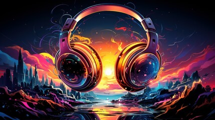 Wall Mural - background with headphones