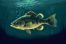 Illustration Of A Perch Fish Underwater. Generative Ai.