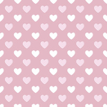 Seamless Pink Heart Pattern Background.Simple Beige Heart Shape Seamless Pattern In Diagonal Arrangement. Love And Romantic Theme Background.